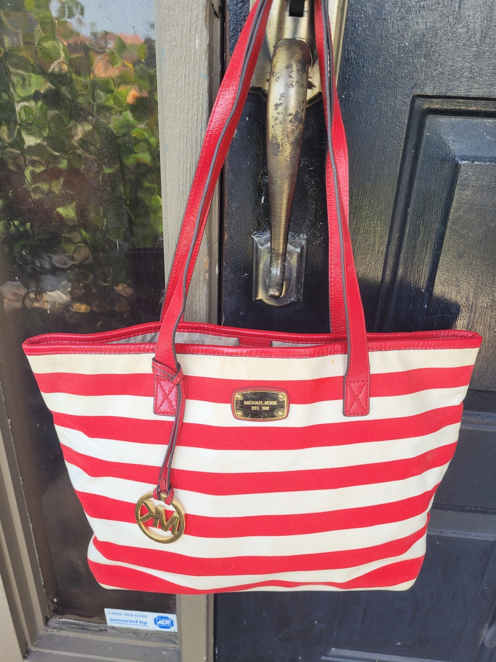 Michael Kors Red and White Striped Tote Bag